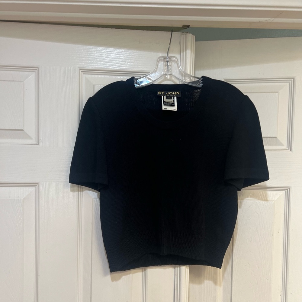 St John Black knit wool women size Small blouse top quite luxury‎ old money